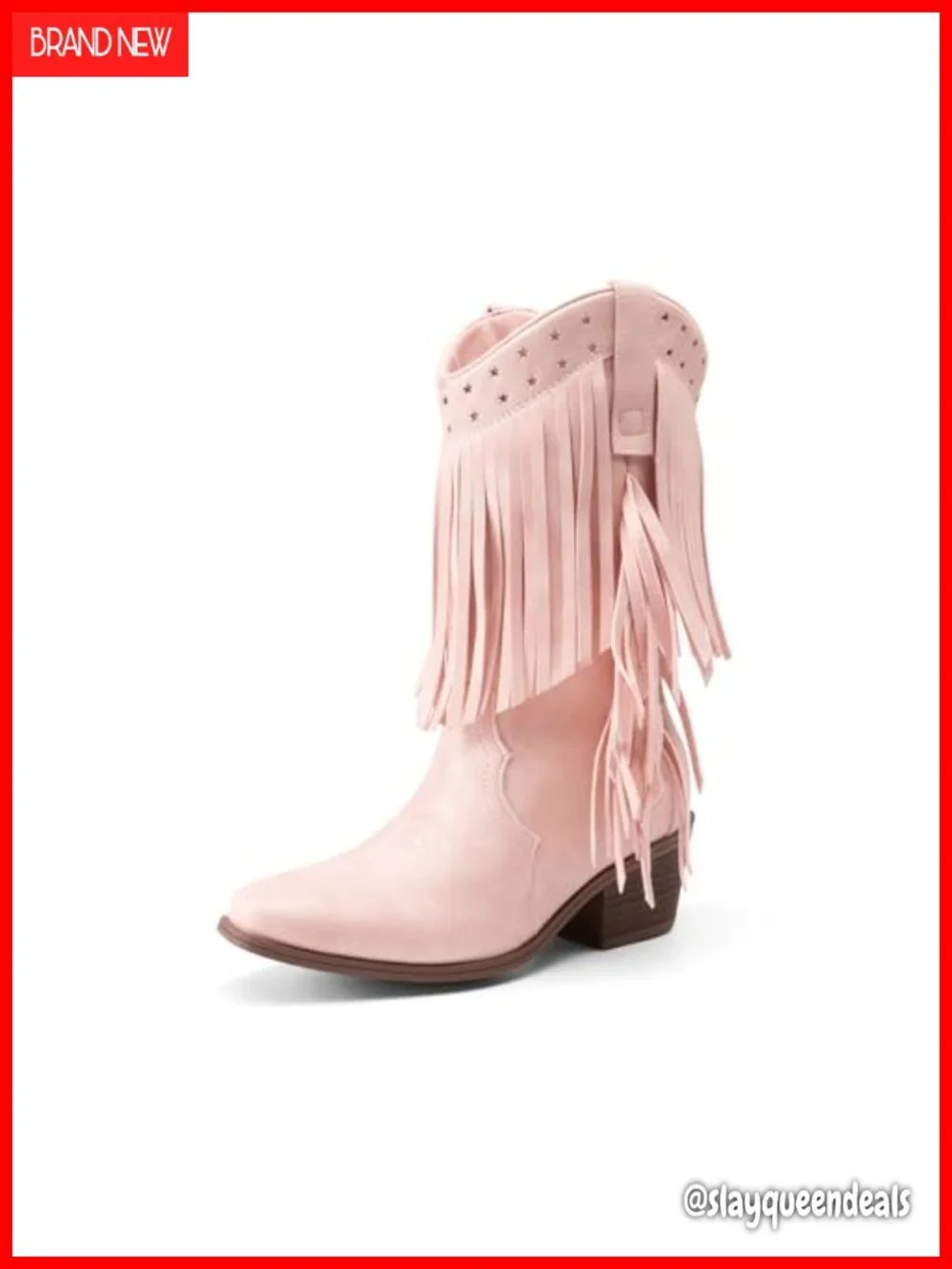 Girls Western Cowgirl Boots Faux Leather Square Toe Slip On